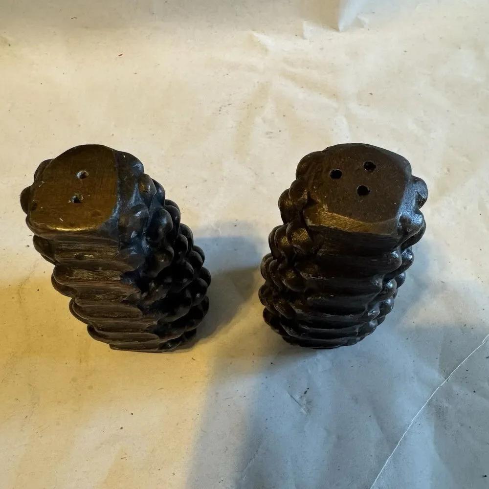 Vintage Brass Pinecone Salt And Pepper Shakers Rustic Nature Inspired Home Decor